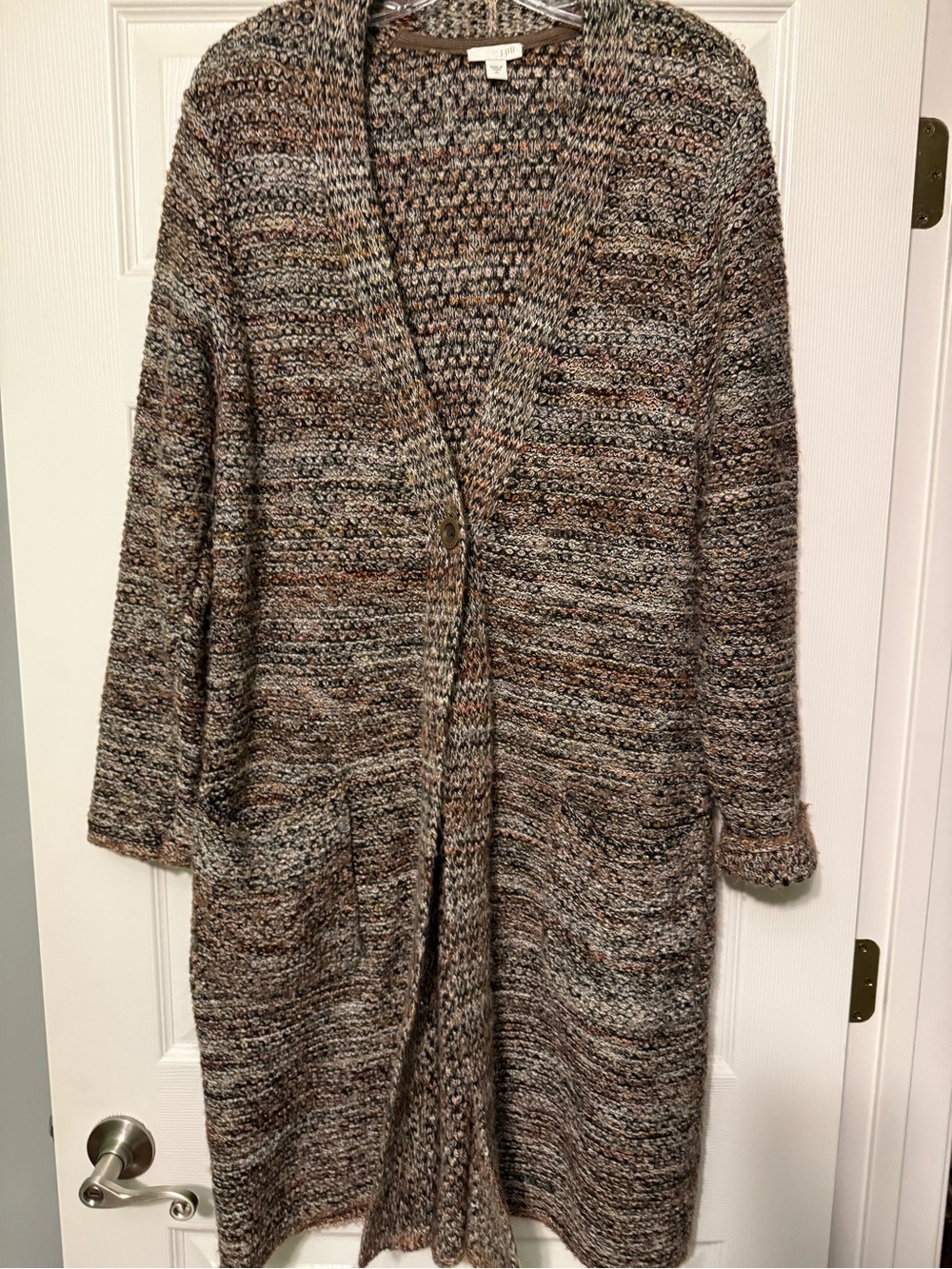 J. Jill Marled Brown & Gray Open-Front Long Knit Cardigan